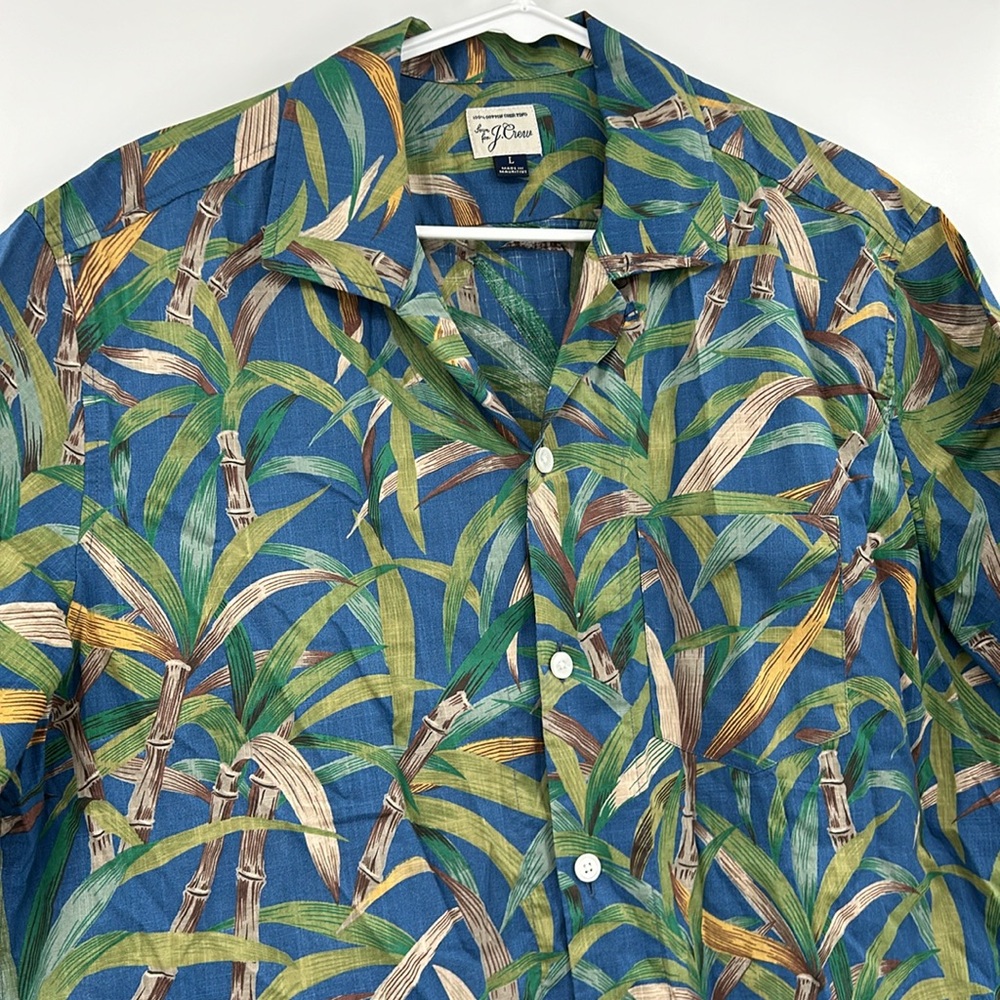 J. Crew‎ Mens Short Sleeve Camp Collar Shirt Size Large Palm Print Beach Resort - Picture 3 of 9